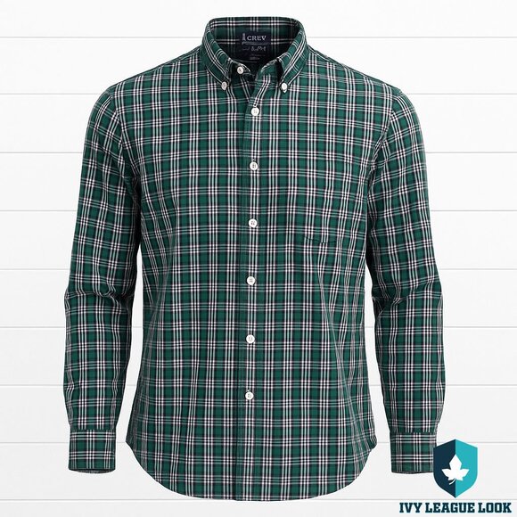 J.Crew Green Plaid Flex Washed Shirt L Classic Ivy Collegiate Preppy - Picture 1 of 9